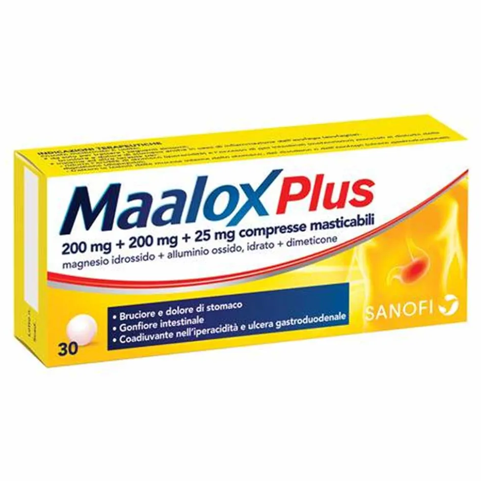 Maalox Plus Trattamento Acidità Gastrica e Gonfiore, 30 Compresse Masticabili