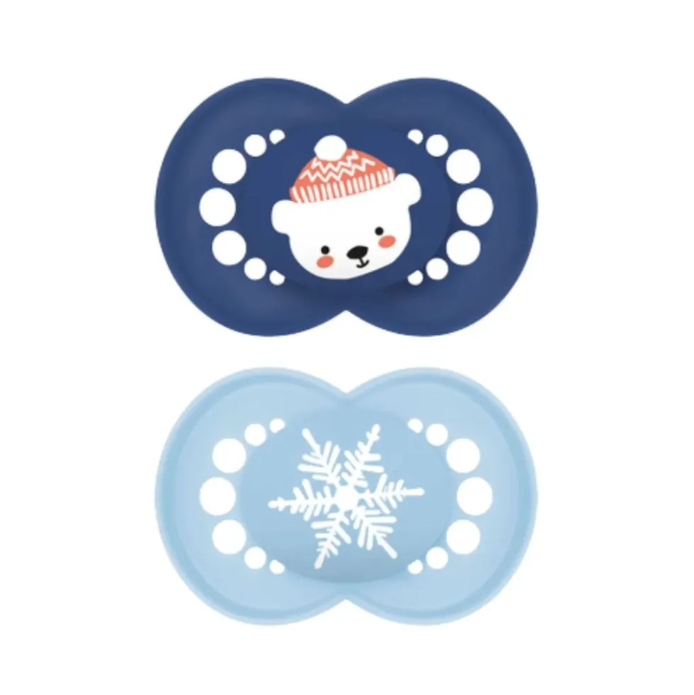 Mam Winter Edition Original Succhietto in Silicone 6+ Mesi colori Blu e Celeste, 2 succhietti