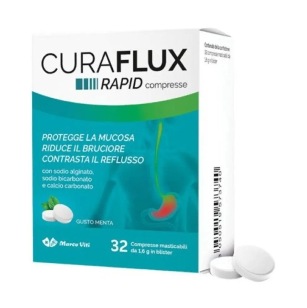 Marco Viti Curaflux Rapid Dispositivo Medico Reflusso Gastroesofageo, 32 compresse masticabili