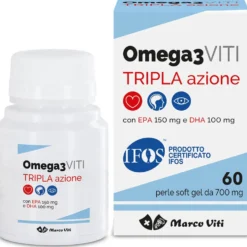 Marco Viti Omega 3 Viti Tripla Azione - Integratore per cuore, cervello e vista, 60 perle