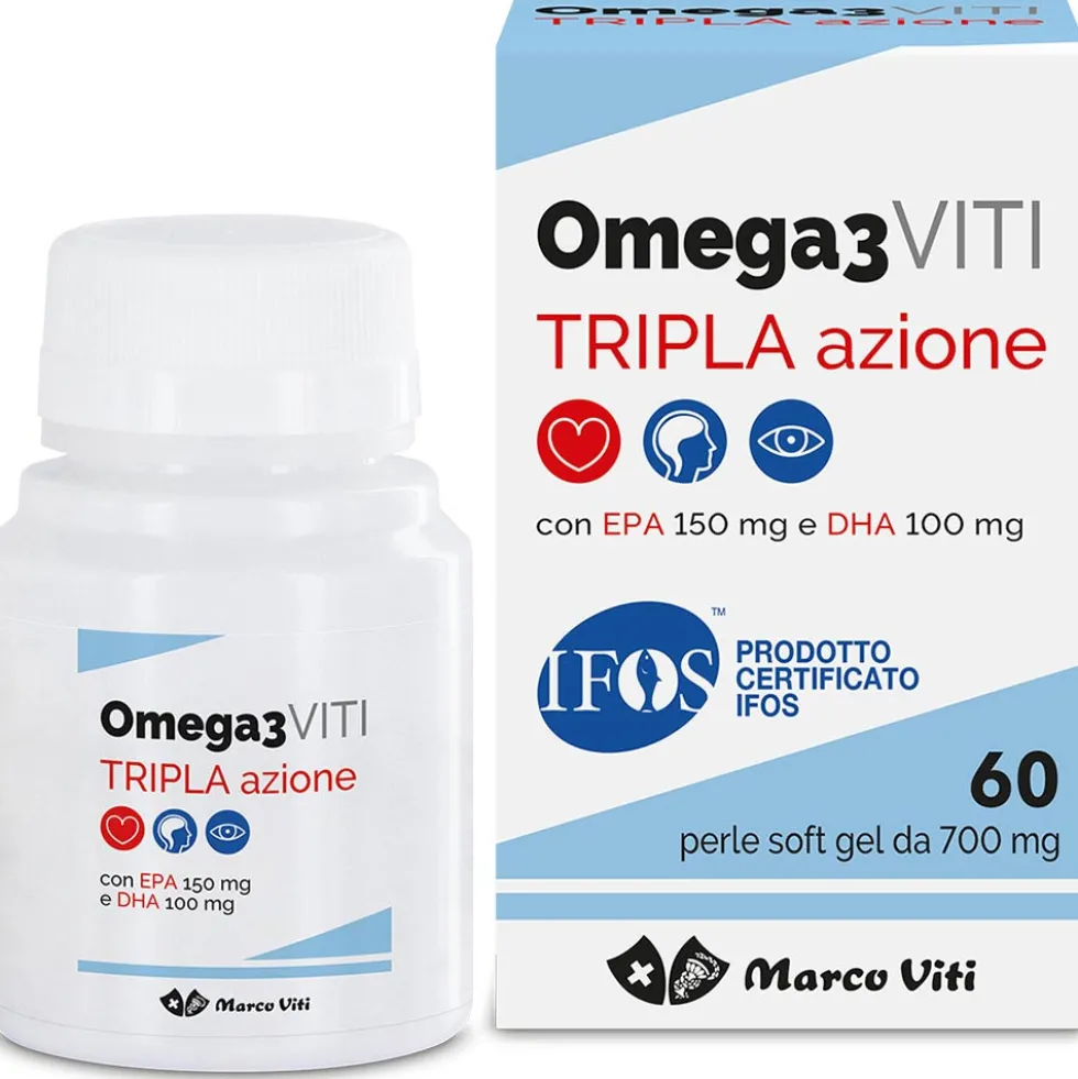 Marco Viti Omega 3 Viti Tripla Azione - Integratore per cuore, cervello e vista, 60 perle
