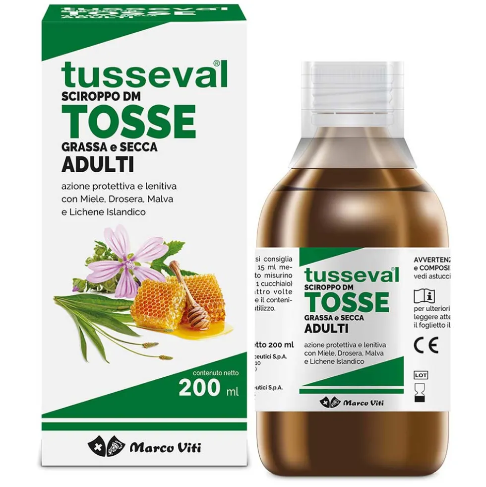 Marco Viti Tusseval Adulti - Sciroppo lenitivo per la tosse grassa e secca, 200 ml