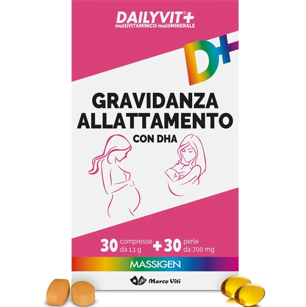 Massigen Dailyvit+ Gravidanza e Allattamento - Integratore multivitaminico, 30 compresse e 30 perle