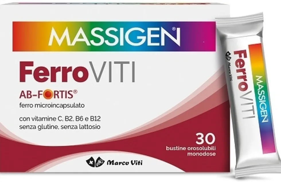 Massigen FerroVITI Integratore di Ferro Vitamina C e Vitamine B2 B6 B12, 30 Bustine