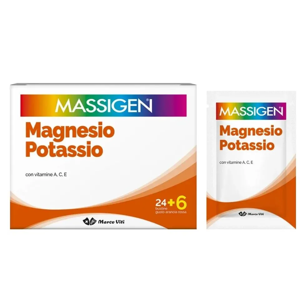Massigen Magnesio e Potassio - Integratore per la stanchezza e l'affaticamento, 30 bustine da 6 g