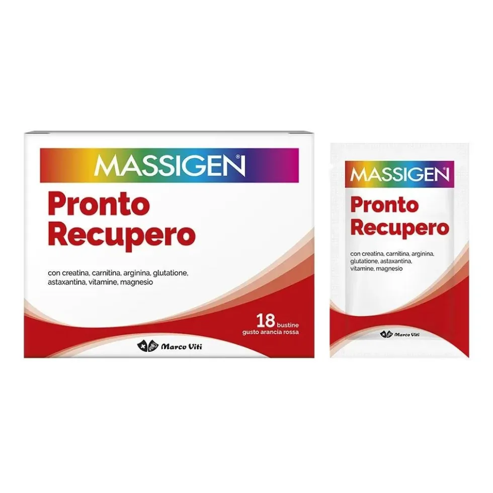 Massigen Pronto Recupero - Integratore tonico energetico per ridurre la stanchezza, 18 bustine