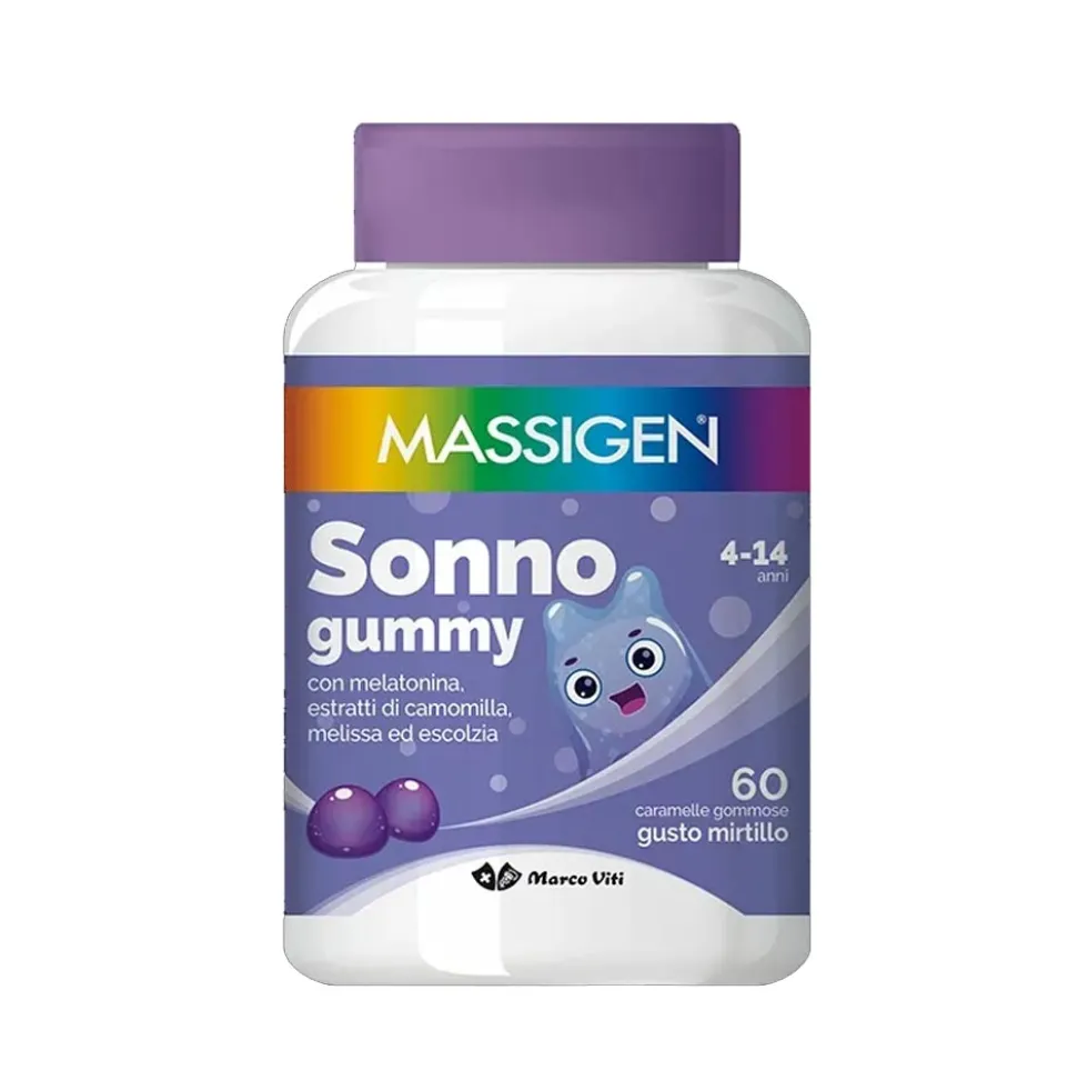 Massigen Sonno Gummy Integratore per Bambini gusto Mirtilli, 60 gommose