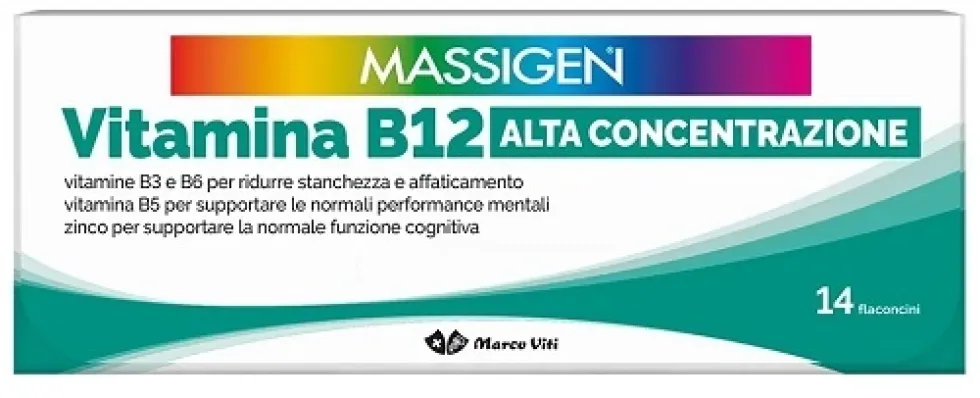 Massigen Vitamina B12 Alta Concentrazione - Integratore contro la stanchezza, 14 flaconcini