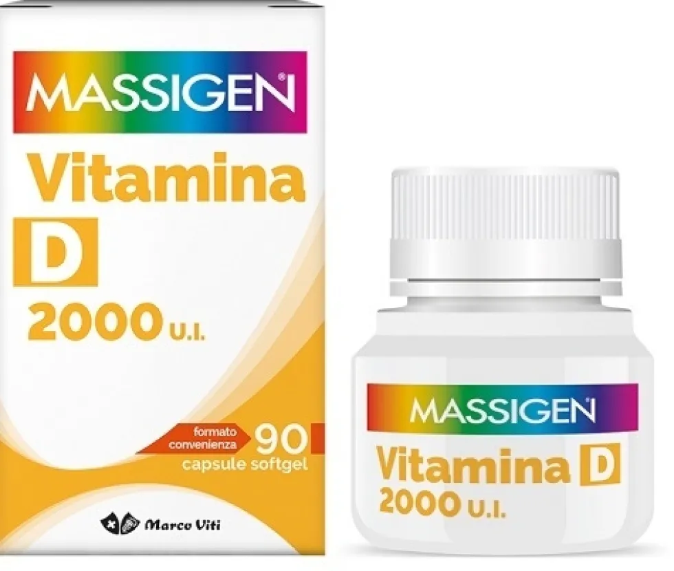 Massigen Vitamina D 2000 U.I. - Integratore alimentare per difese immunitarie, 90 capsule softgel
