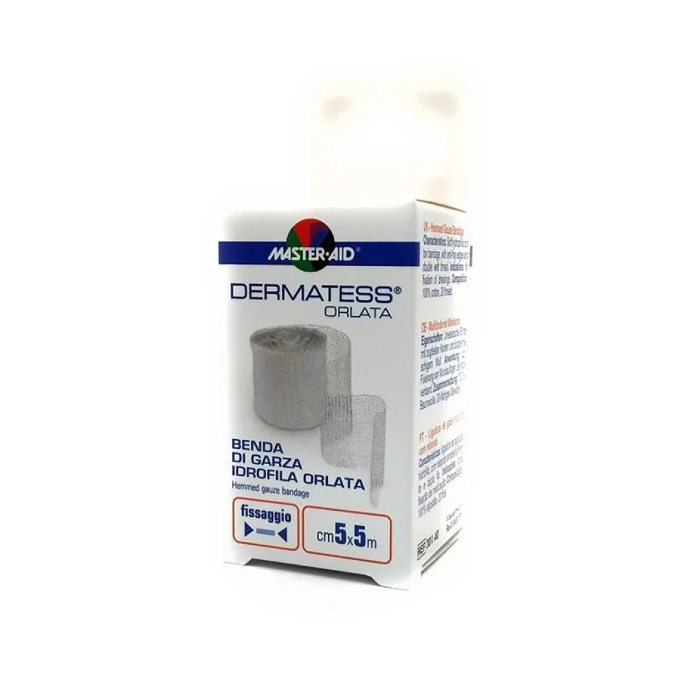 Master-Aid Dermatess - Benda di garza idrofila per fissare le medicazioni 5 cm x 5 m, 1 pezzo