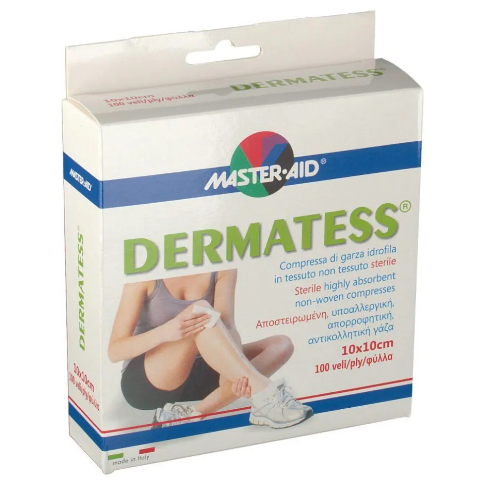 Master-Aid Dermatess - Garze sterili in TNT per la protezione delle ferite, 100 pezzi da 10x10 cm
