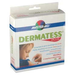 Master-Aid Dermatess Plus - Garza sterile in tessuto non tessuto per ferite 10x10 cm, 12 compresse