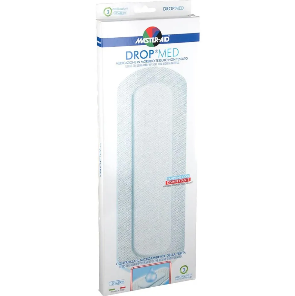 Master-Aid Drop Med - Medicazione in TNT Autoadesiva 10.5 x 30 cm, 3 Medicazioni