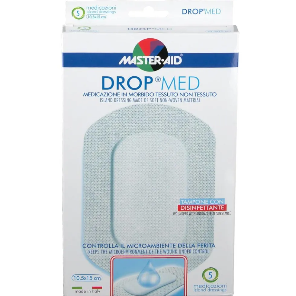 Master-Aid Drop Med - Medicazione in TNT Autoadesiva 10.5 x 15cm, 5 Medicazioni