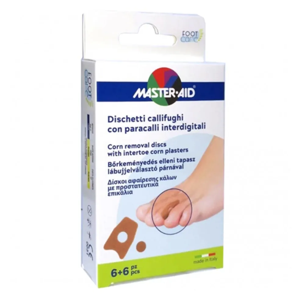 Master-Aid Foot Care - Dischetti callifughi per la rimozione dei calli, 6 dischetti e 6 paracalli