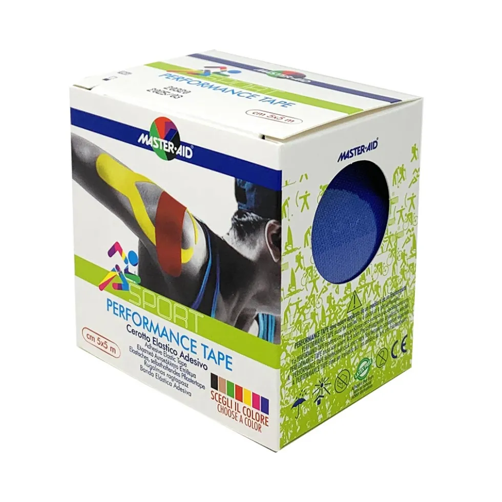 Master-Aid Performance Tape blu - Cerotto elastico per il bendaggio neuromuscolare, 5 cm x 5 m