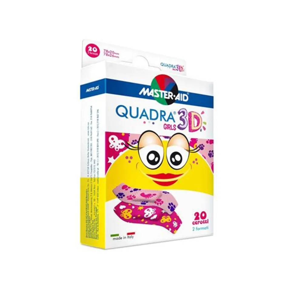 Master-Aid Quadra 3D bambina - Cerotti colorati per la protezione delle ferite, 20 cerotti