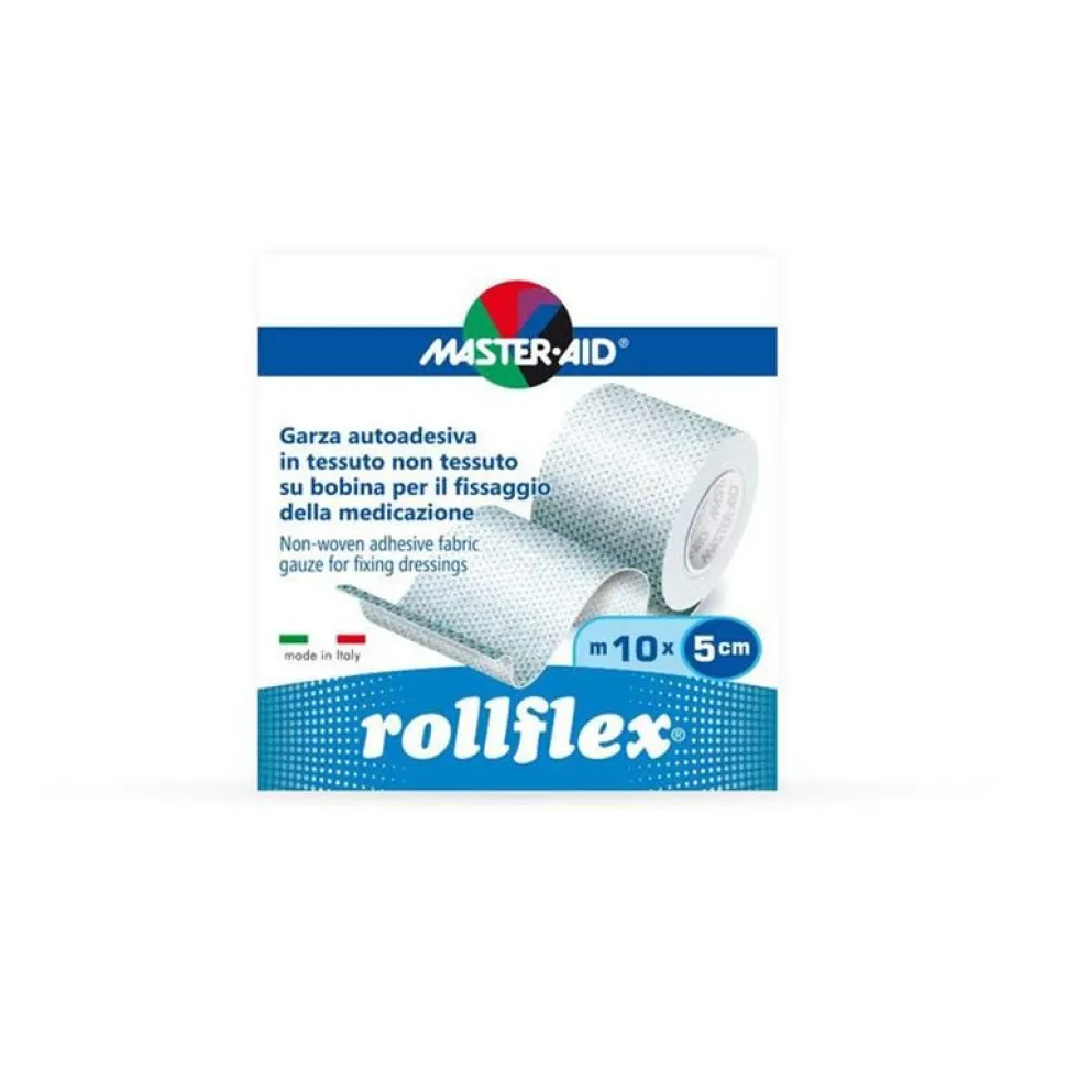 Master-Aid Rollflex - Garza adesiva per il fissaggio su pelli sensibili rotolo da 10m x 5cm, 1 rotolo