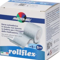 Master-Aid Rollflex - Garza autoadesiva per medicazioni, 1 rotolo da 5 m x 5 cm