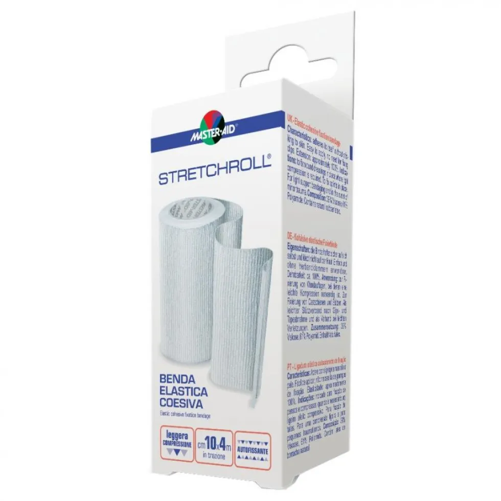 Master-Aid Stretchroll - Benda elastica coesiva compressione leggera 10 cm x 4 m, 1 benda
