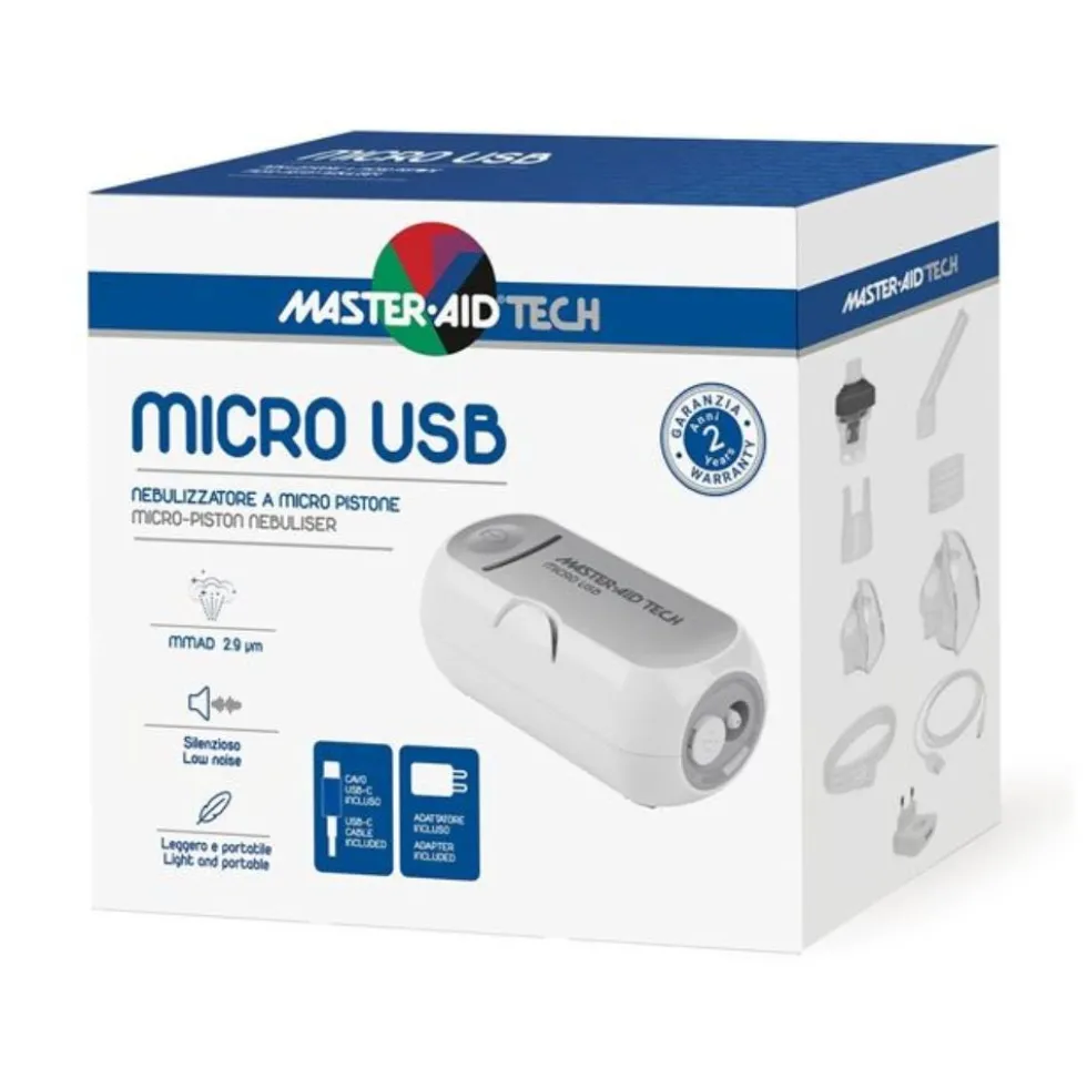 Master-Aid Tech Micro USB - Nebulizzatore a pistone per l'aerosolterapia, 1 kit completo