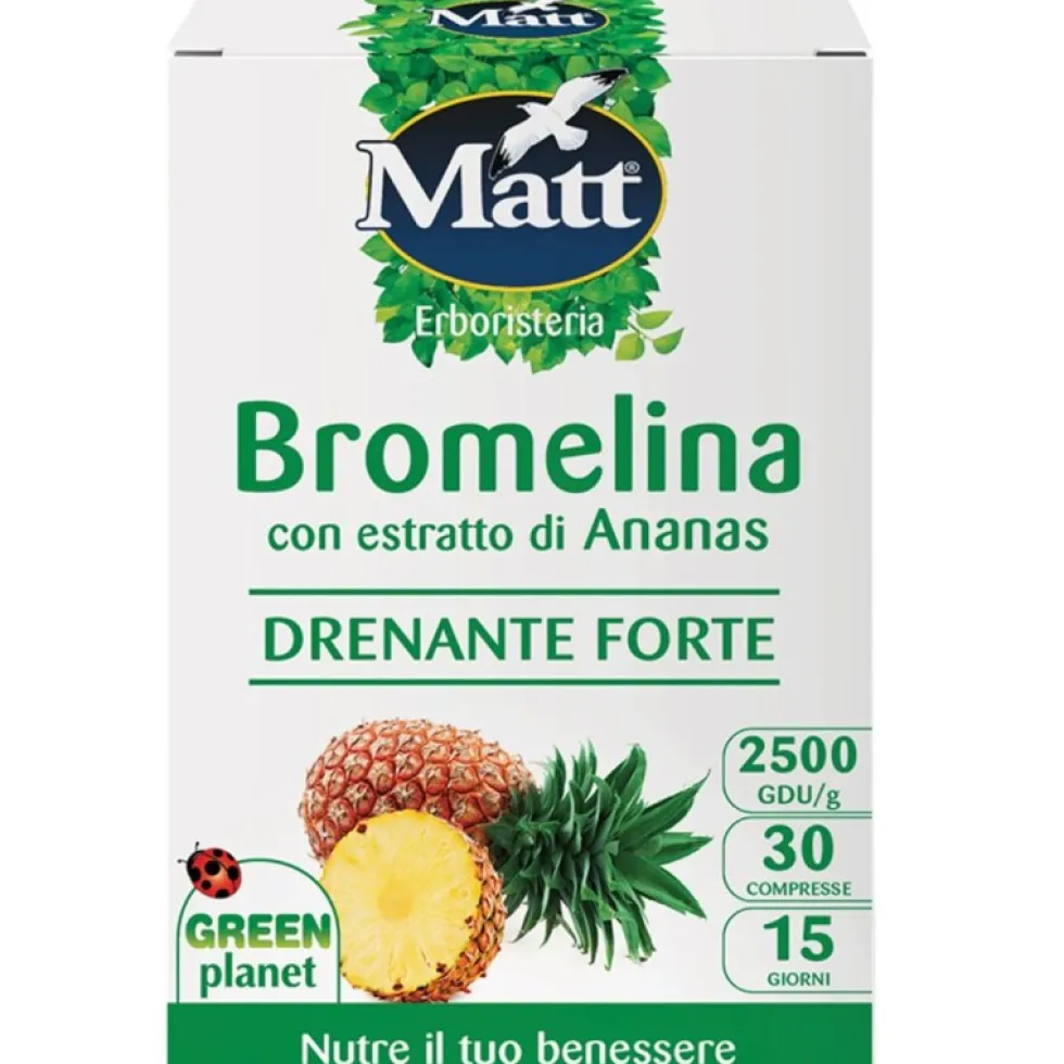 Matt Bromelina Drenante Forte - Integratore per il drenaggio e il microcircolo, 30 compresse
