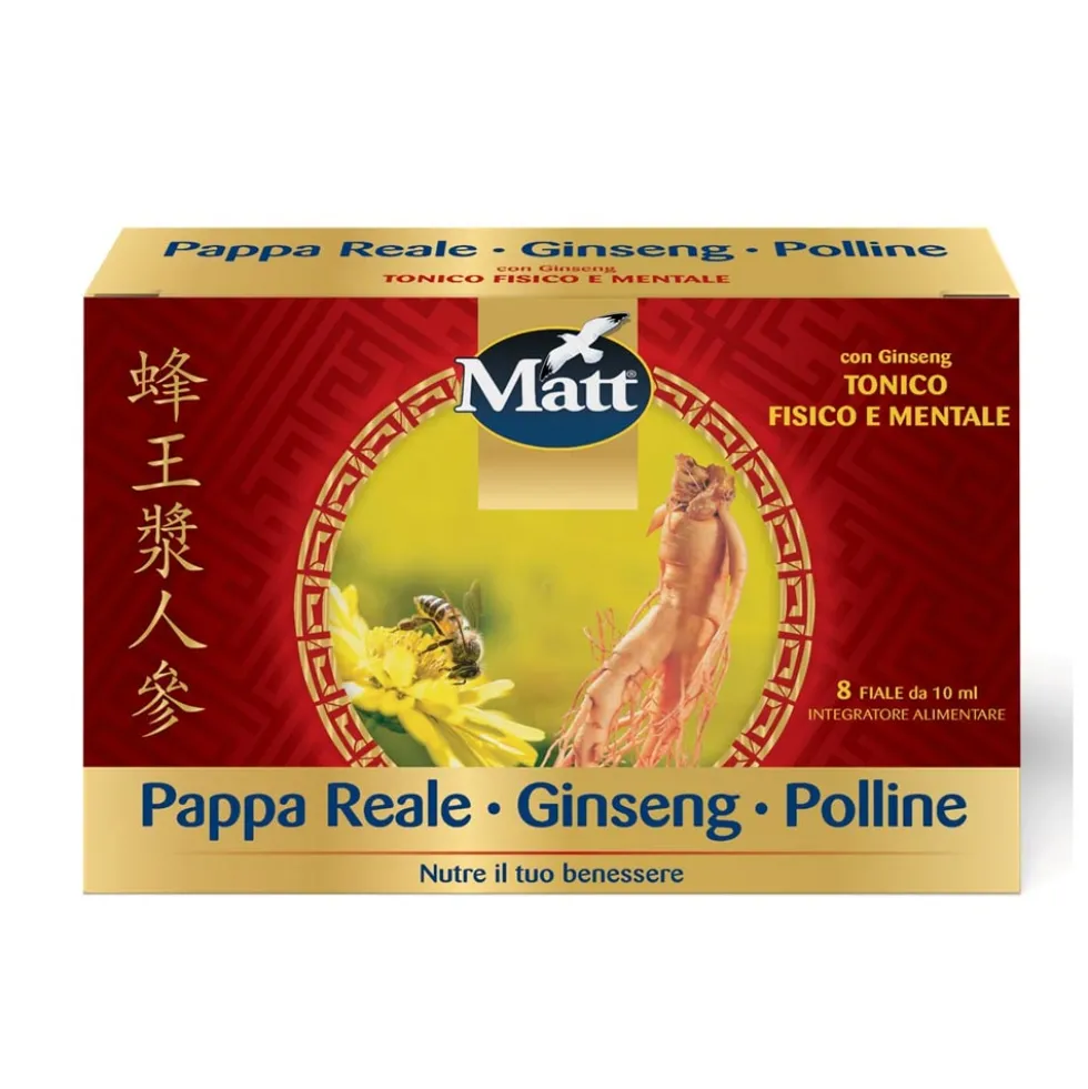 Matt Pappa Reale, Ginseng e Polline - Integratore tonico per la stanchezza, 8 fiale da 10 ml