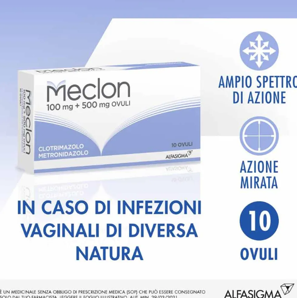 Meclon 100mg+500mg Ovuli per Vaginosi Vaginiti e Vulvovaginiti, 10 Ovuli