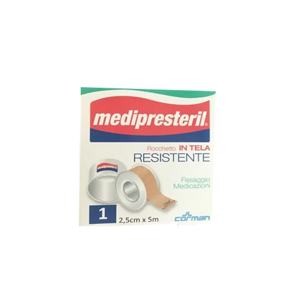 Medipresteril Rocchetto in tela resistente - Cerotto per fissare le medicazioni, 2,5 cm x 5 m