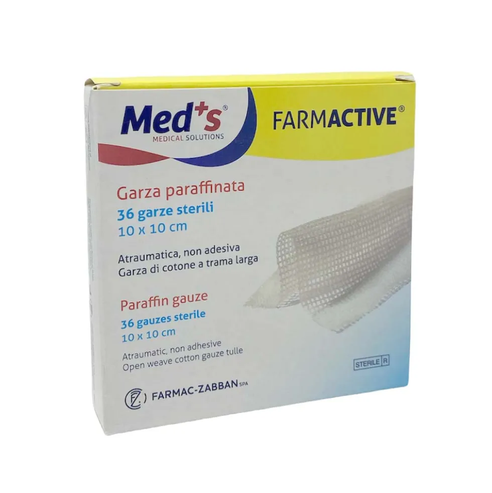 Med's Farmactive - Garza paraffinata sterile per scottature e ustioni, 36 garze da 10 x 10 cm