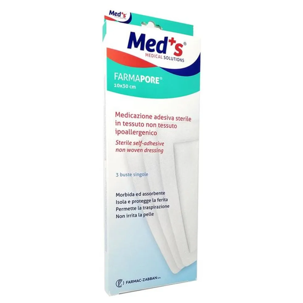 Med's Farmapore - Medicazione Adesiva 10 x 30 cm, 3 Pezzi