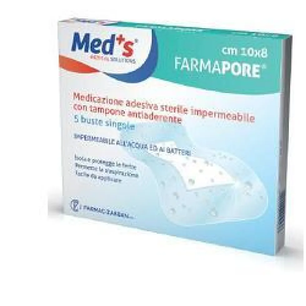 Med's Farmapore - Medicazione In Poliuretano Adesiva Impermeabile 10x12cm,5Pezzi