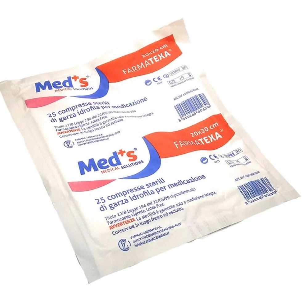 Med's Farmatexa - Compresse Sterili Garza Idrofila Medicazione 20x20 cm, 25Pezzi