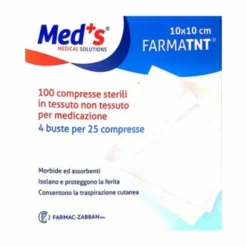 Med's Farmatnt - Compresse sterili in tessuto non tessuto per medicazione, 100 pezzi da 10x10 cm