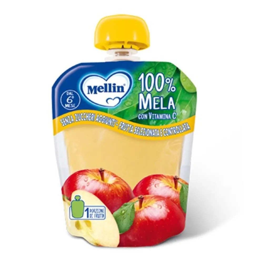 Mellin Merenda 100% Frutta Mela dal 6° mese Senza Zuccheri Aggiunti, 90g