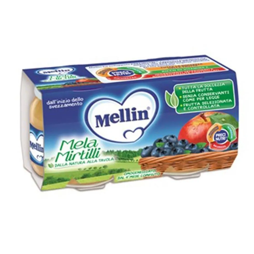 Mellin Omogeneizzato Mela Mirtillo 100% Naturale, 2x100g