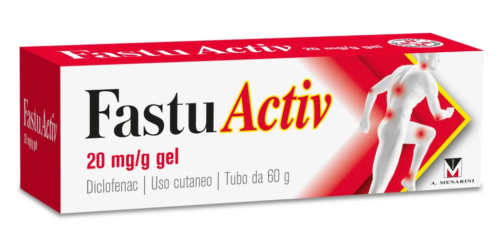 Menarini FastuActiv Diclofenac 20 mg/g Gel antinfiammatorio per i dolori muscolari, 60 g