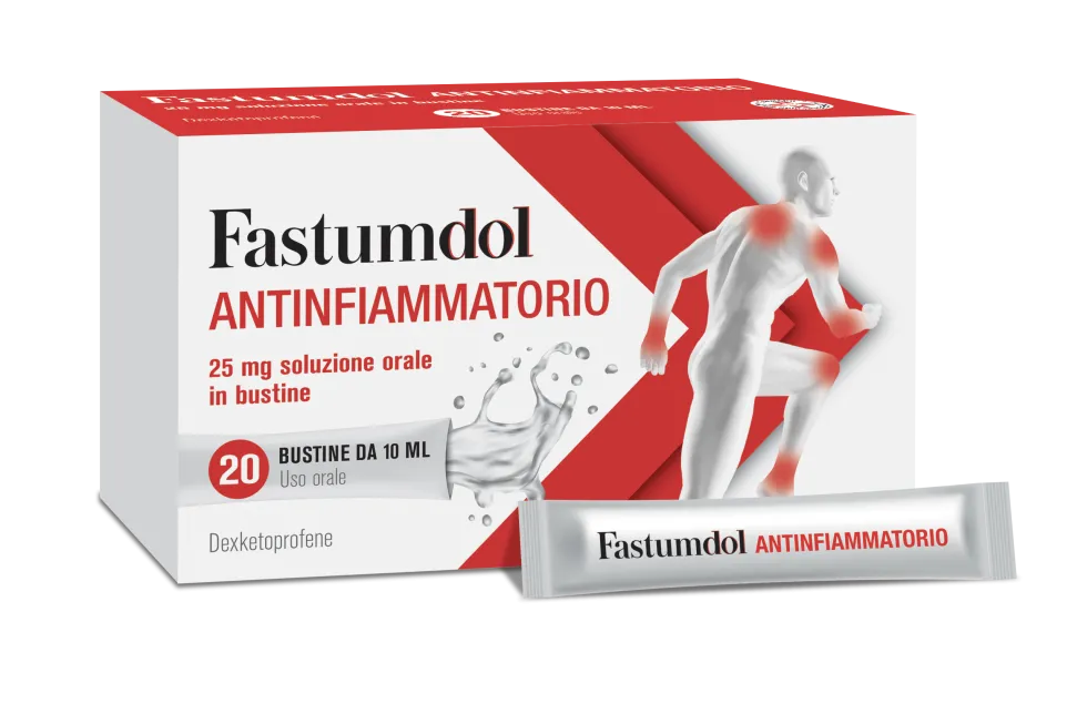 Menarini Fastumdol Antifiammatorio 25mg Dexketoprofene Granulato per Soluzione Orale Antidolorifico, 20 Bustine