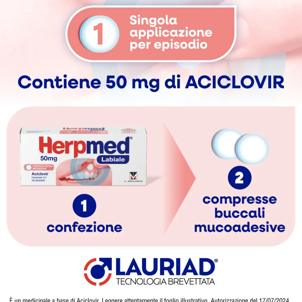 Menarini Herpmed Labiale Compresse Buccali Mucoadesive Aciclovir 50mg, 2 Compresse