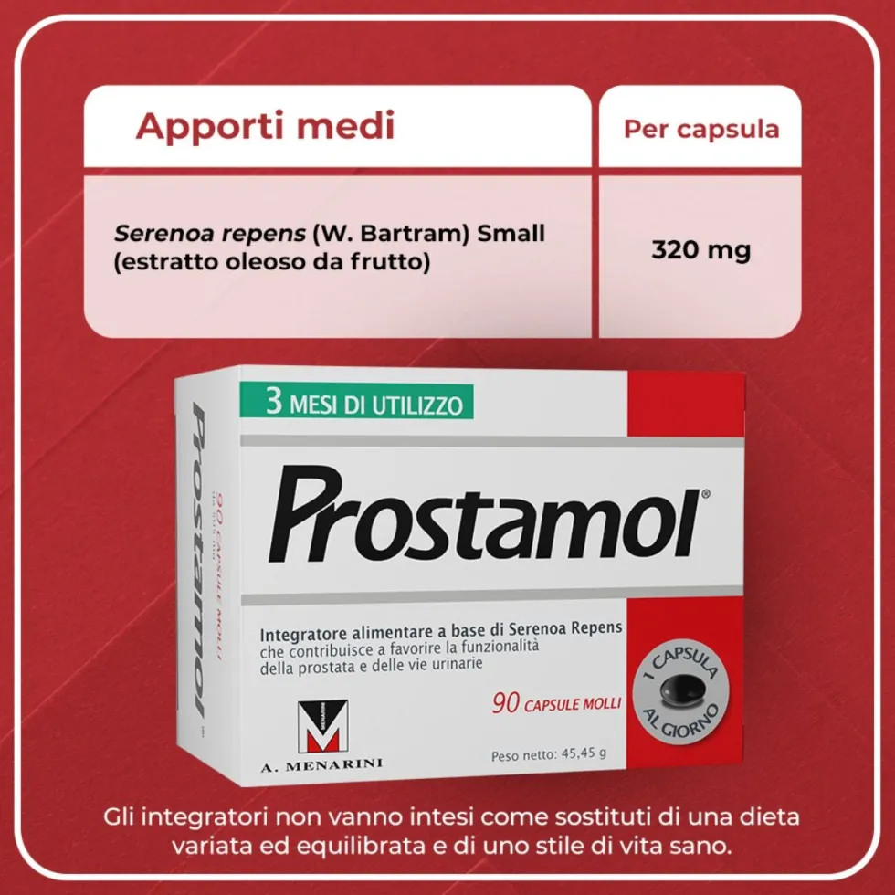 Menarini Prostamol Integratore con Serenoa repens per la Funzionalità della Prostata e delle Vie Urinarie, 90 capsule