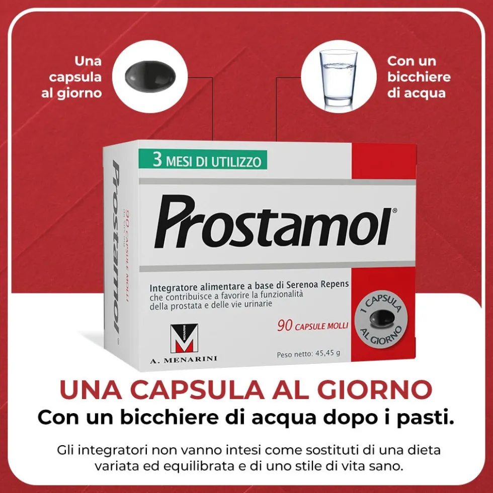 Menarini Prostamol Integratore con Serenoa repens per la Funzionalità della Prostata e delle Vie Urinarie, 90 capsule