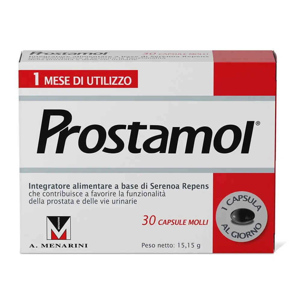 Menarini Prostamol Integratore Alimentare con Serenoa repens per la Funzionalità della Prostata e delle Vie Urinarie, 30 Capsule