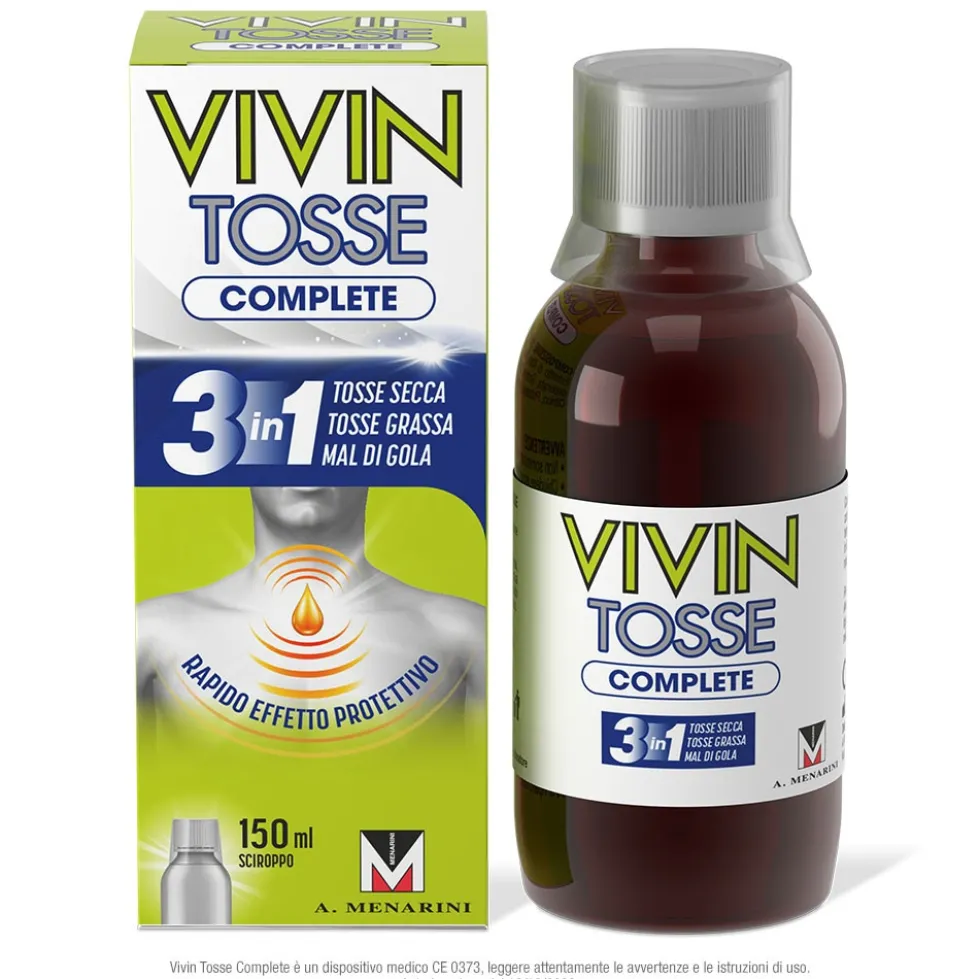 Menarini Vivin Tosse Complete 3in1 Tosse Secca Grassa Mal di Gola Sciroppo, 150ml