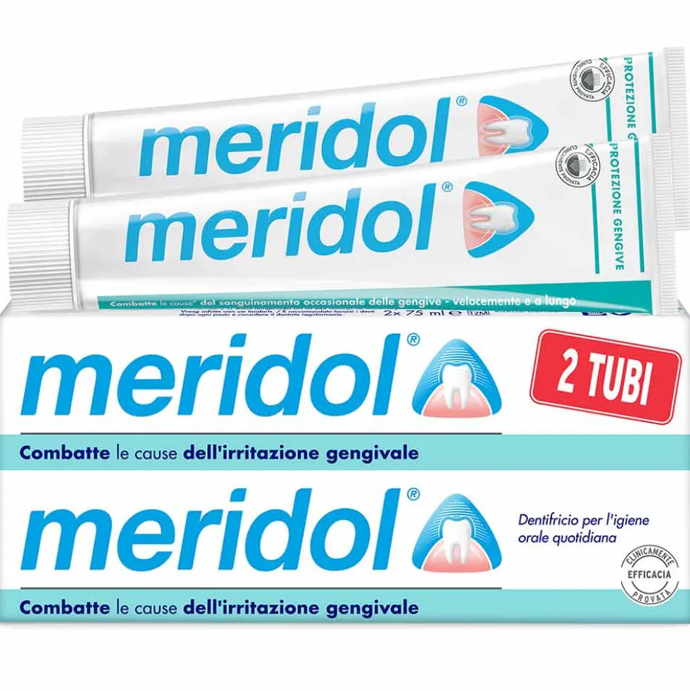 Meridol Dentifricio Protezione Gengive Combatte Batteri e Irritazione, 2 x 75ml