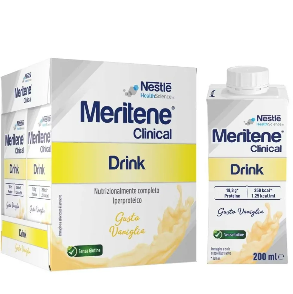 Meritene Clinical Drink alla vaniglia - Bevanda iperproteica per la convalescenza, 4 x 200 ml