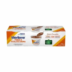 Meritene Forza e Vitalità - Crema proteica al cioccolato per la stanchezza, 3 coppette da 125 g