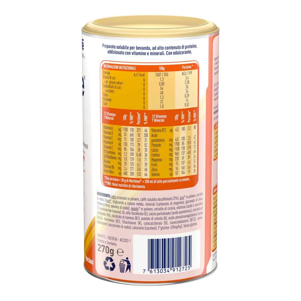 Meritene Forza e Vitalità Vaniglia - Integratore proteico per l'energia e la massa muscolare, 270 g