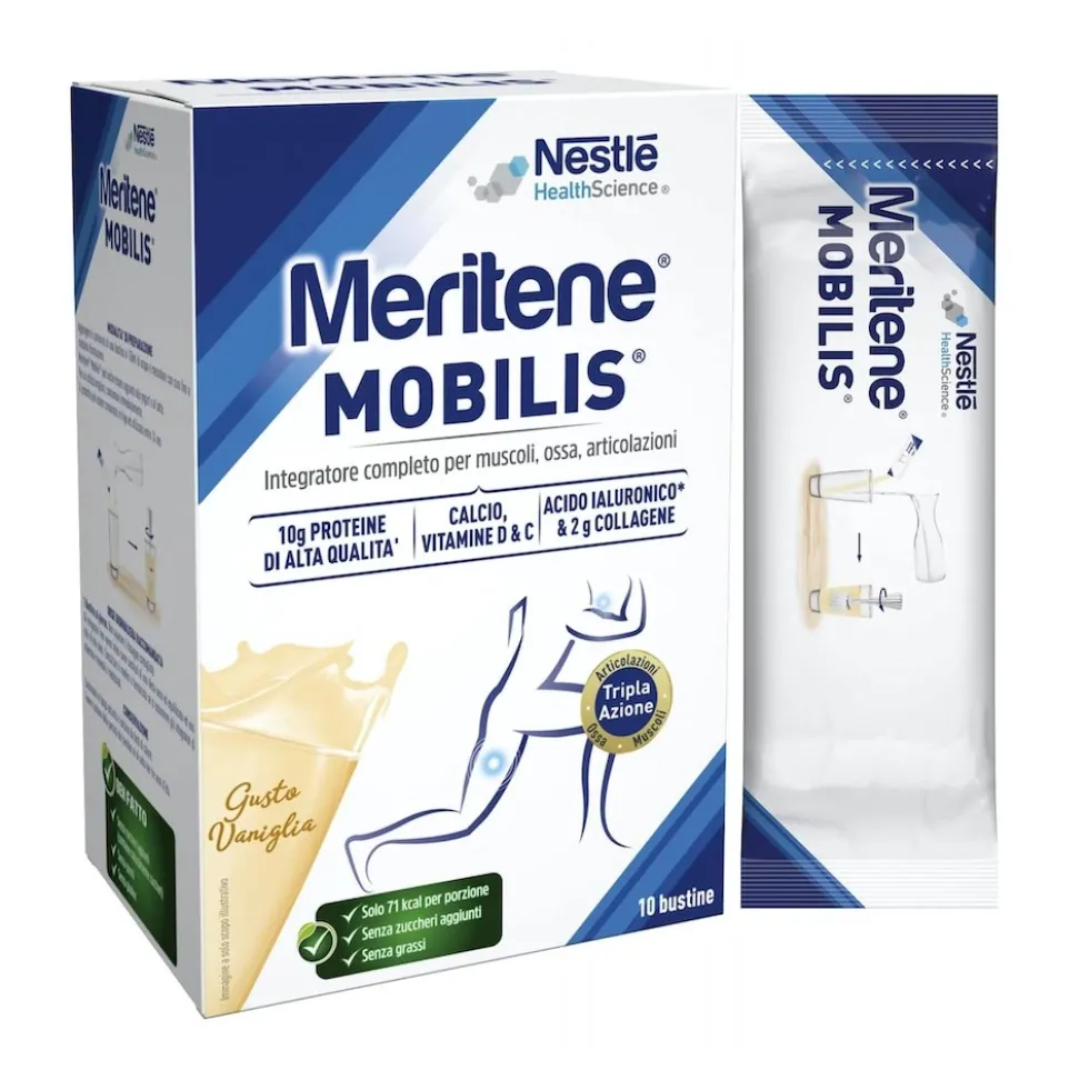 Meritene Mobilis - Integratore per ossa, muscoli e articolazioni al gusto vaniglia, 10 bustine