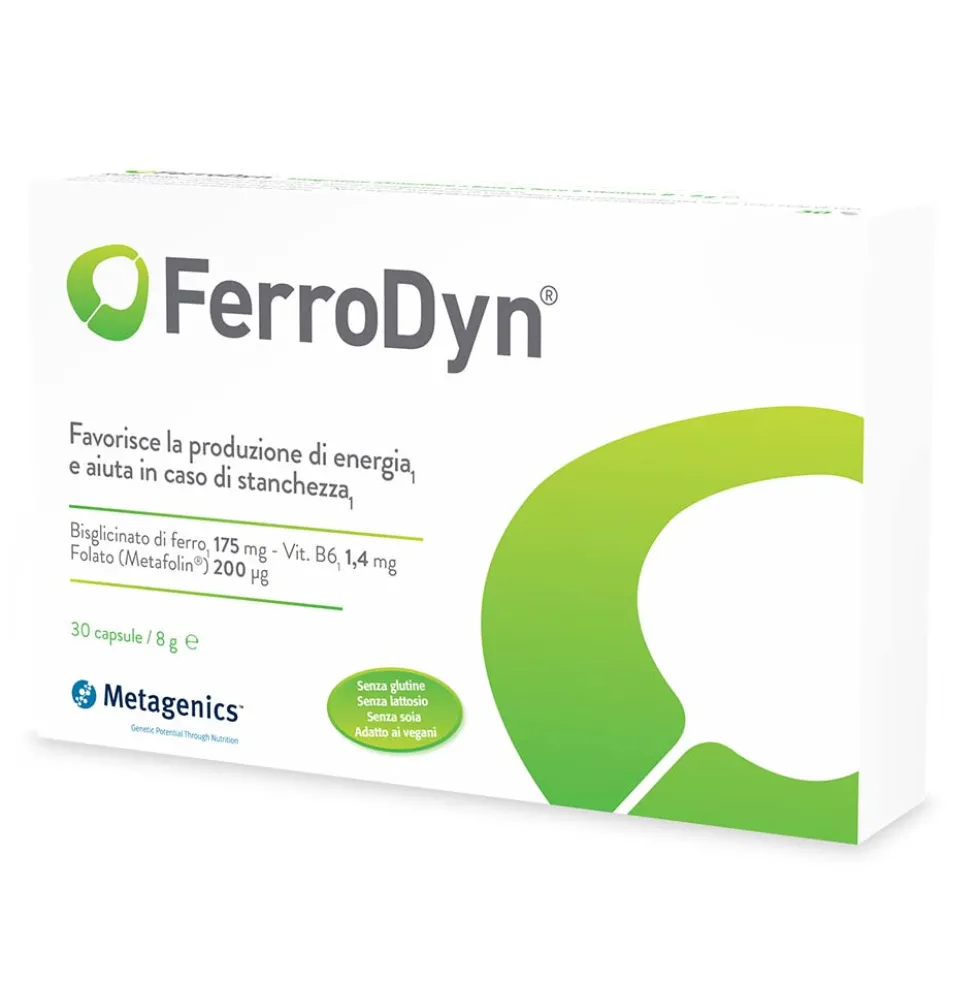 Metagenics FerroDyn - Integratore di ferro per la formazione dei globuli rossi, 30 capsule
