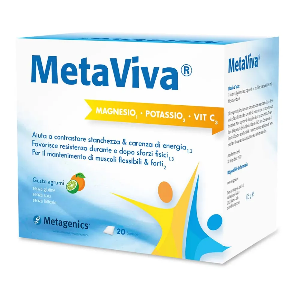 Metagenics MetaViva MgK Vitamina C - Integratore per l'energia e il recupero muscolare, 20 bustine